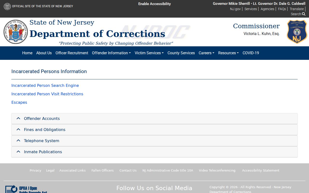 Union resident lookup New Jersey Department of Corrections gateway