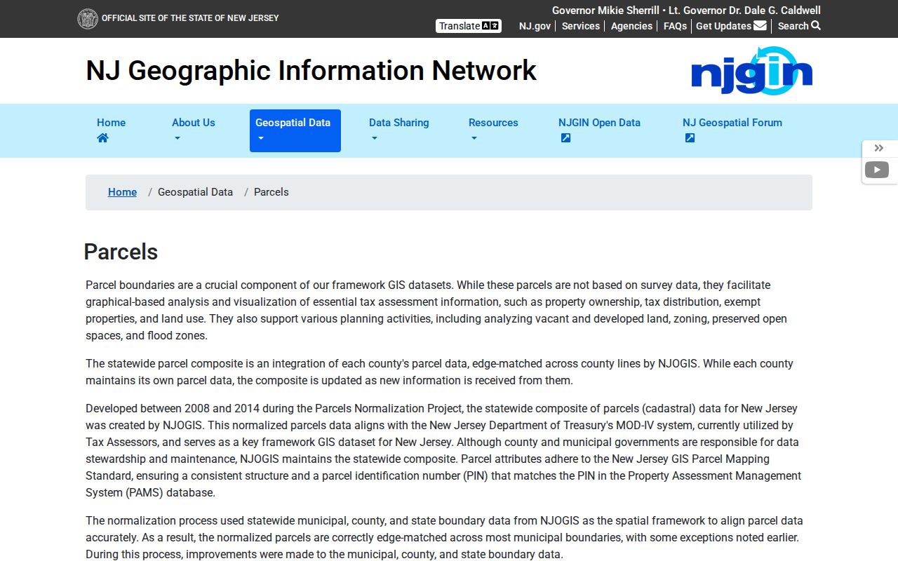 Union street directory NJGIN parcel search documentation