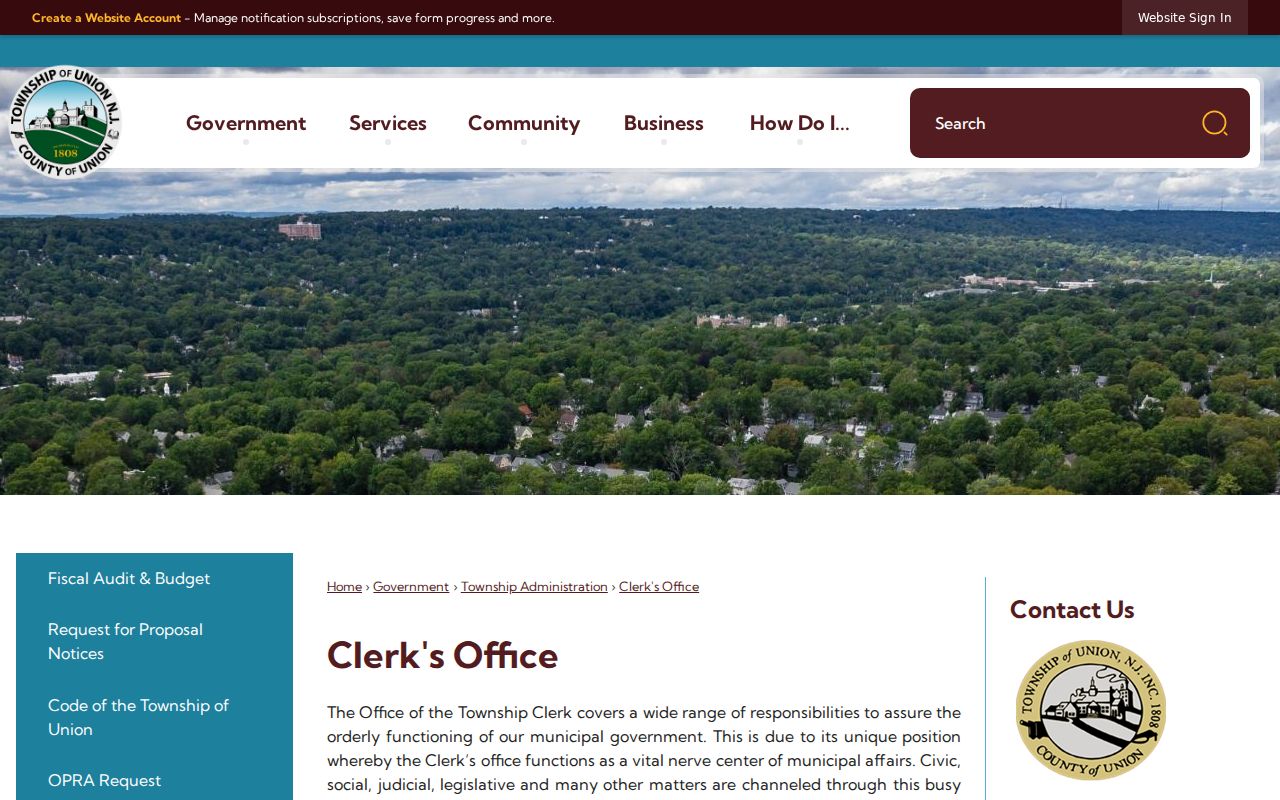 Union residents directory Township Clerk records page